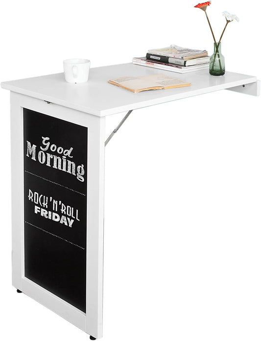 ® FWT20-W, Folding Wall-Mounted Drop-Leaf Table, Kitchen & Dining Table Desk with Blackboard, White