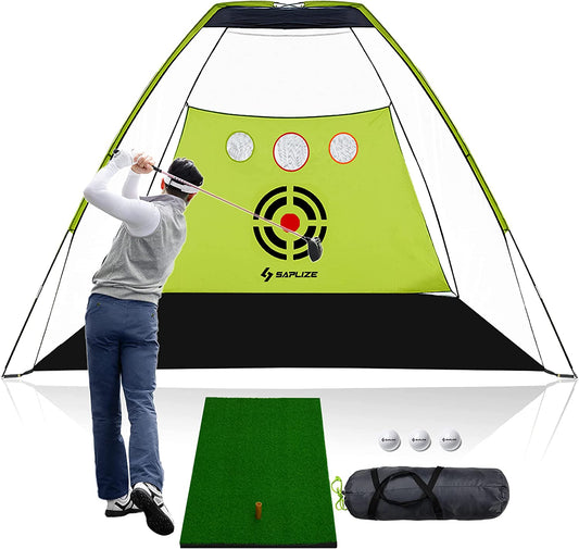 Golf Practice Net with Hitting Mat, High Impact Net, 10X7Ft Large Size with Chipping Practice Holes, Golf Hitting Net, Driving Net, Training Net, Available for Outdoor/Indoor/Backyard