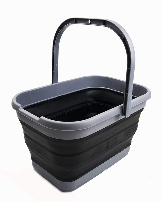 12L Collapsible Rectangular Handy Basket / Bucket (Grey/Black)