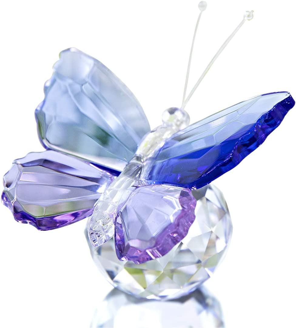 Blue and Purple Glass Butterfly with Ball Base, Decorative Paperweight Ornament Crystal Figurine for Living Room,Souvenir Birthday Gifts Home Decor