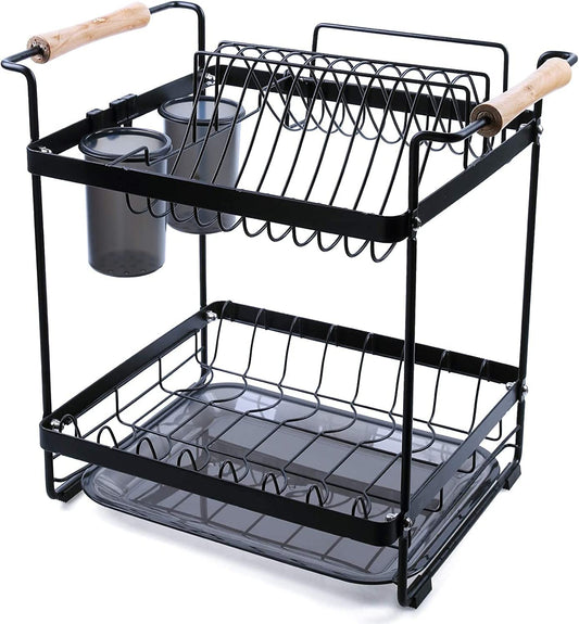 Dish Rack, Stainless Steel Draining Rack for Dishes,  Dish Drainer with 2 Levels, Cutting Board Holder, Drip Tray,Non-Slip Feet, Easy to Assemble, Robust and Durable for the Kitchen