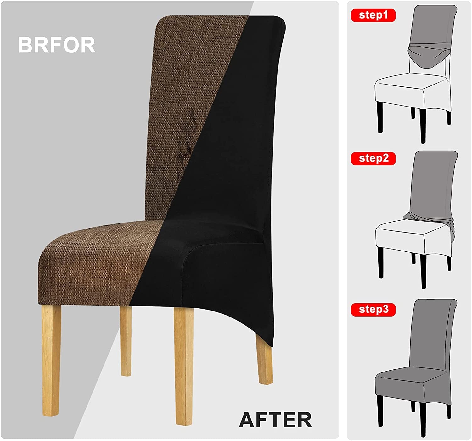 plus Size Chair Covers Stretch Spandex High Back Chair Slipcover for Wedding Party Dining Room Home Decor Black 4 Pieces