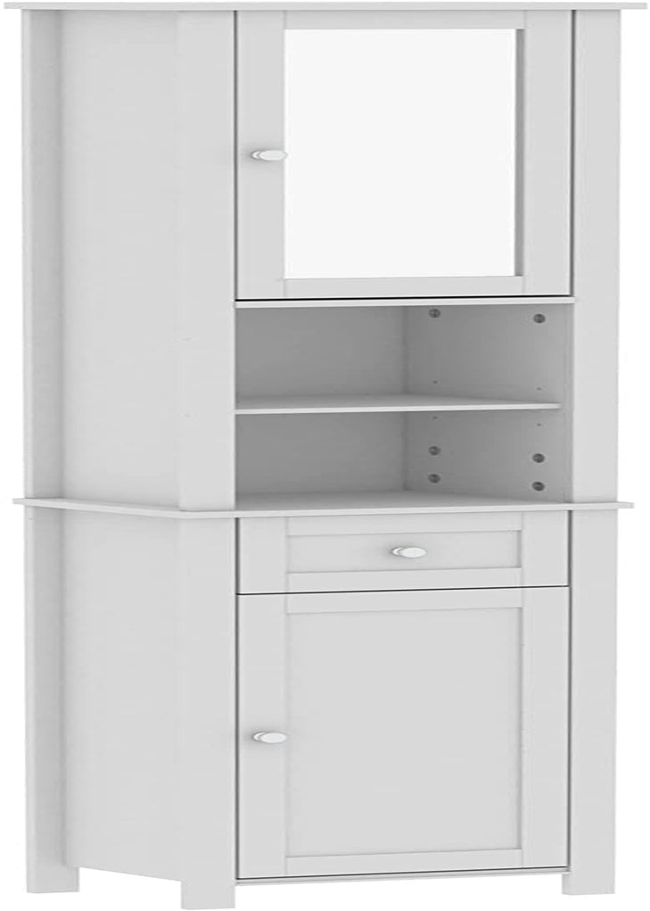 Priano Tall Mirrored Bathroom Cabinet Storage Cupboard Floor Standing Tallboy Unit, White