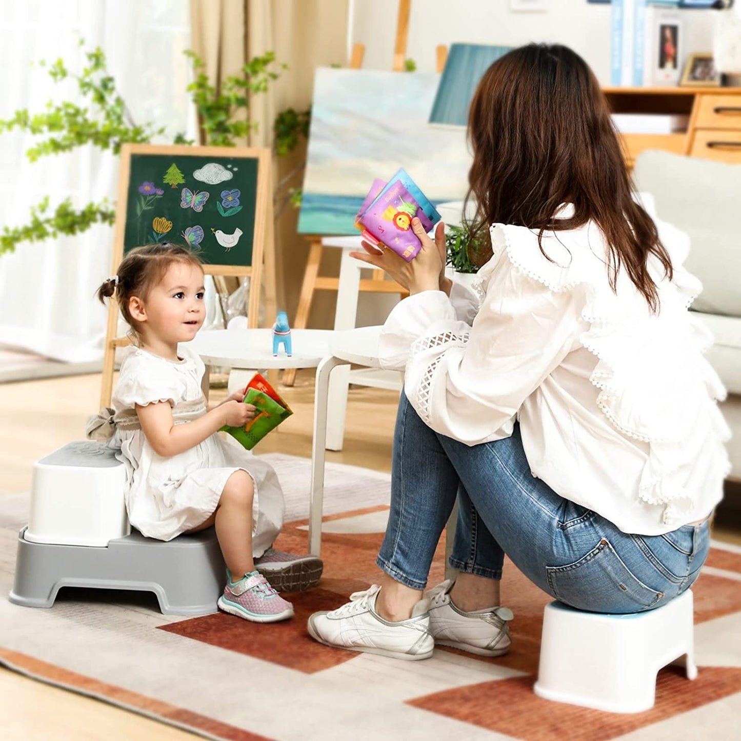 Two Step Stool for Kids(2 Packs),Toddler Step Stool for Potty Training,Toilet Stool,Kids Stool for Sink, Slip Resistant (Grey, 2 Packs)