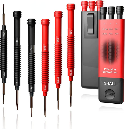 SHALL 6-Piece Precision Screwdriver Set with Case, 12-Size Magnetic Mini Screwdrivers, DIY Repair Tools Kit for Laptop, Glasses, Watch, Electronics (Double-End Phillips/Slotted/Torx/Pentalobe/Triwing)