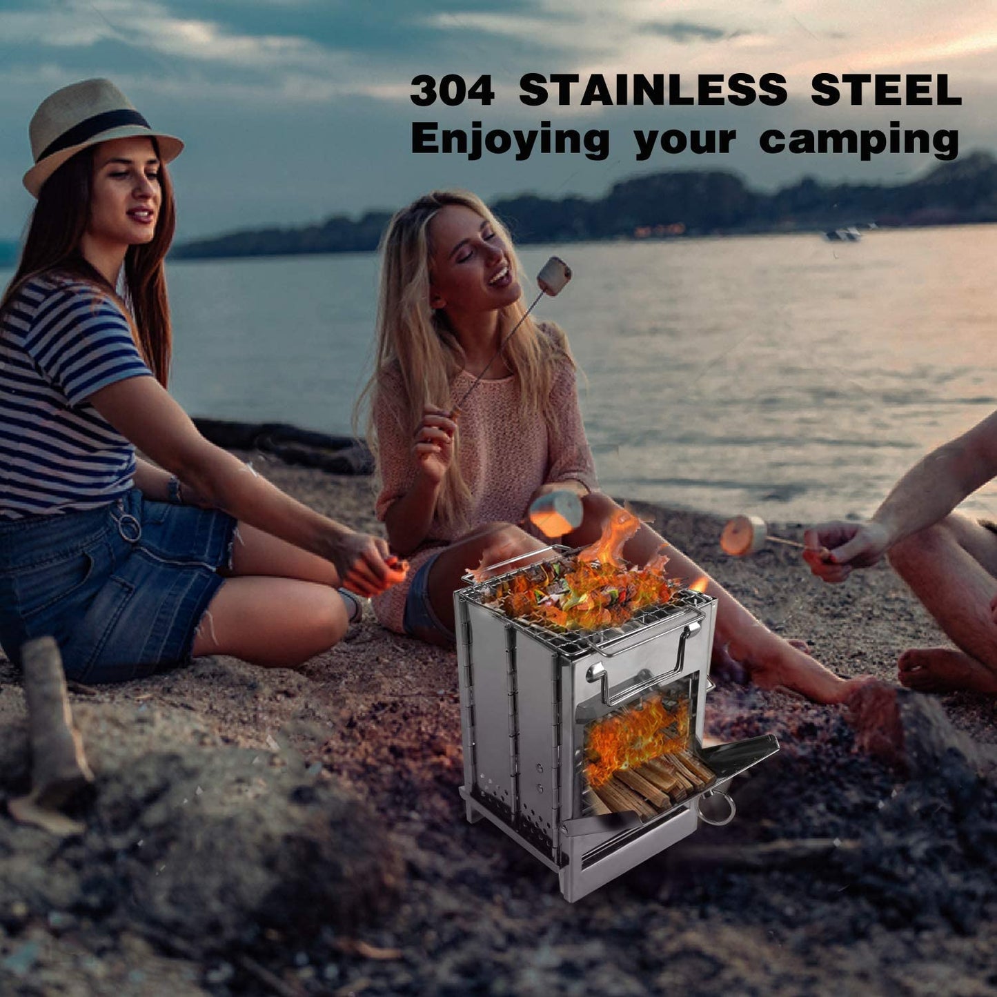 Camping Wood Burning Stove, Stainless Steel Compact Portable Foldable Mini Mult Fuel Camp Stove with Storage Bag, Perfect for Backpacking Hiking Travelling Outdoor Cooking Picnic BBQ