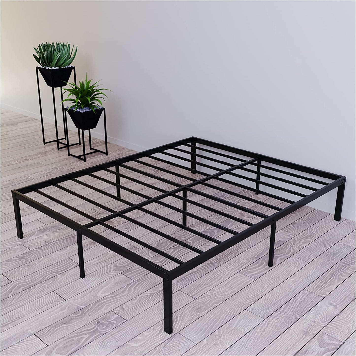 Metal Base for Bed - for Mattress 135X200 Cm - for Double Beds or Mattresses - Sturdy, Easy Assembly, Large Storage Area - Black Bed Frame