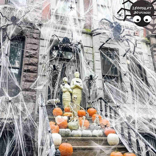 Halloween Spider Webs, 500QFT Halloween Cobwebs Spider Webbing Decorations with Plastic Spiders for Halloween Haunted House Decor Scary Decorations Indoor Outdoor