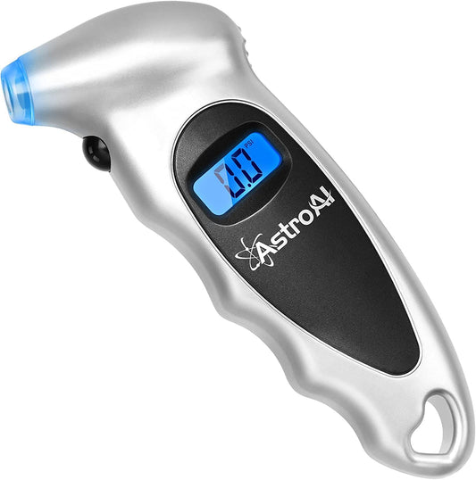 Digital Tyre Pressure Gauge 150 PSI 4 Settings for Car Truck Bicycle with Backlit LCD and Non-Slip Grip Tyre Pressure Checker, Silver