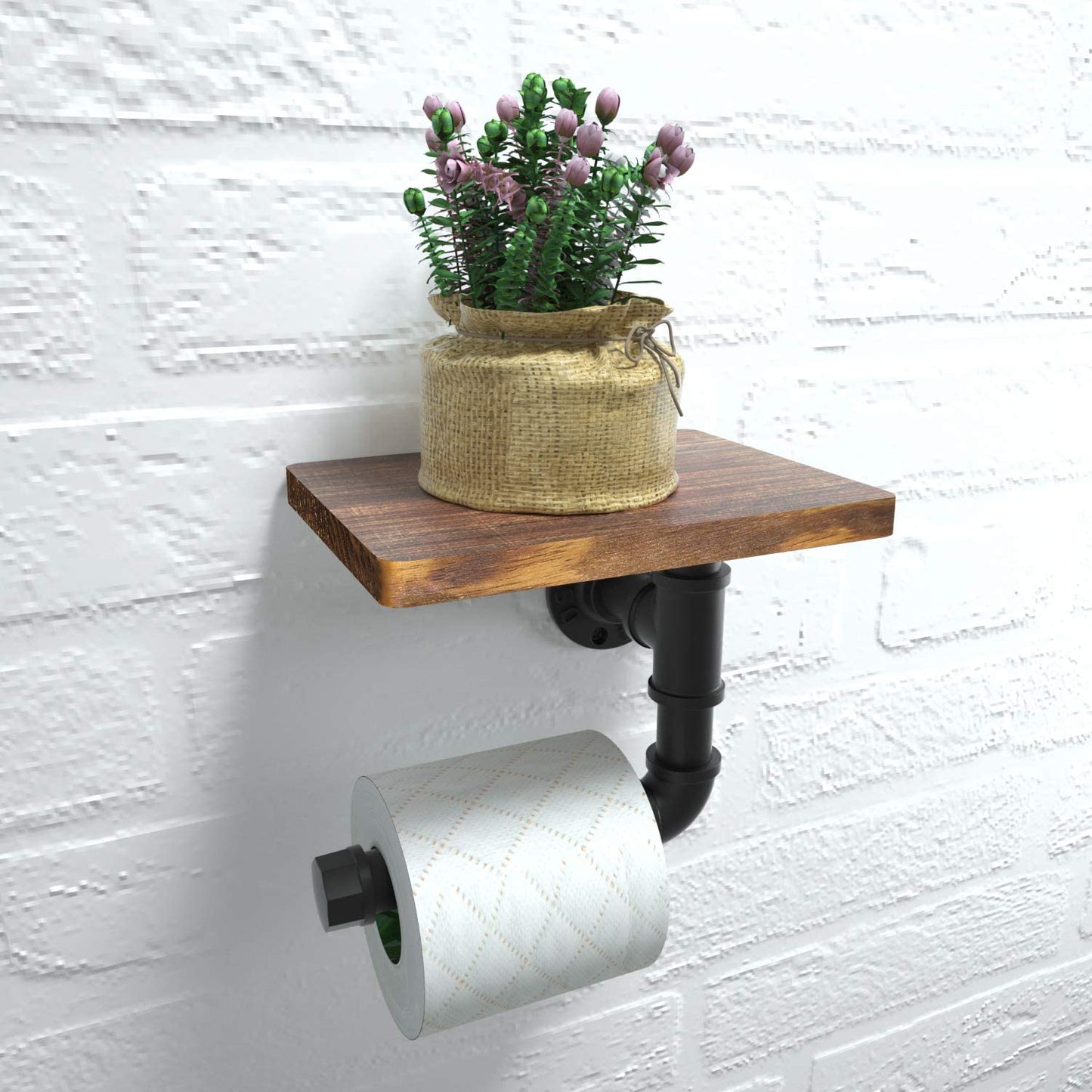 Industrial Toilet Roll Holder with Shelf, Wall Mounted Toilet Paper Holder, Vintage Bathroom Accessories, Rustic Home Décor