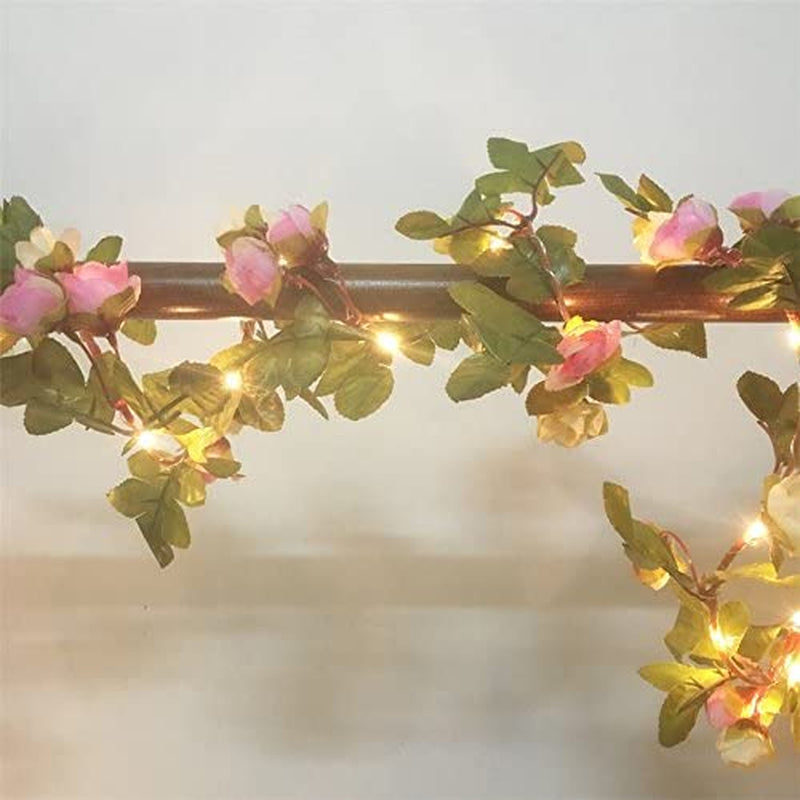 Flcsied 2 Meter 20 LED Flower Leaf Garland Copper LED Fairy String Lights for Wedding Decoration Party Event with Timer Function (Rose)