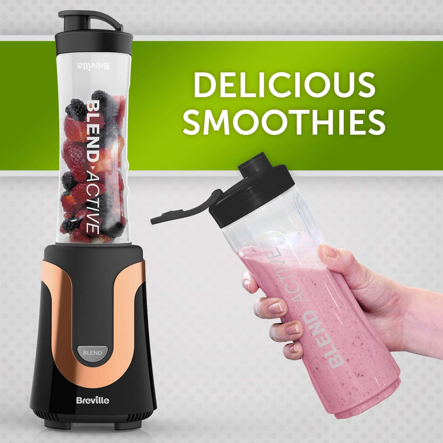 Blend Active Personal Blender & Smoothie Maker | 1 X Portable Blending Bottle (600 Ml) | 300 W | Black & Rose Gold [VBL239]