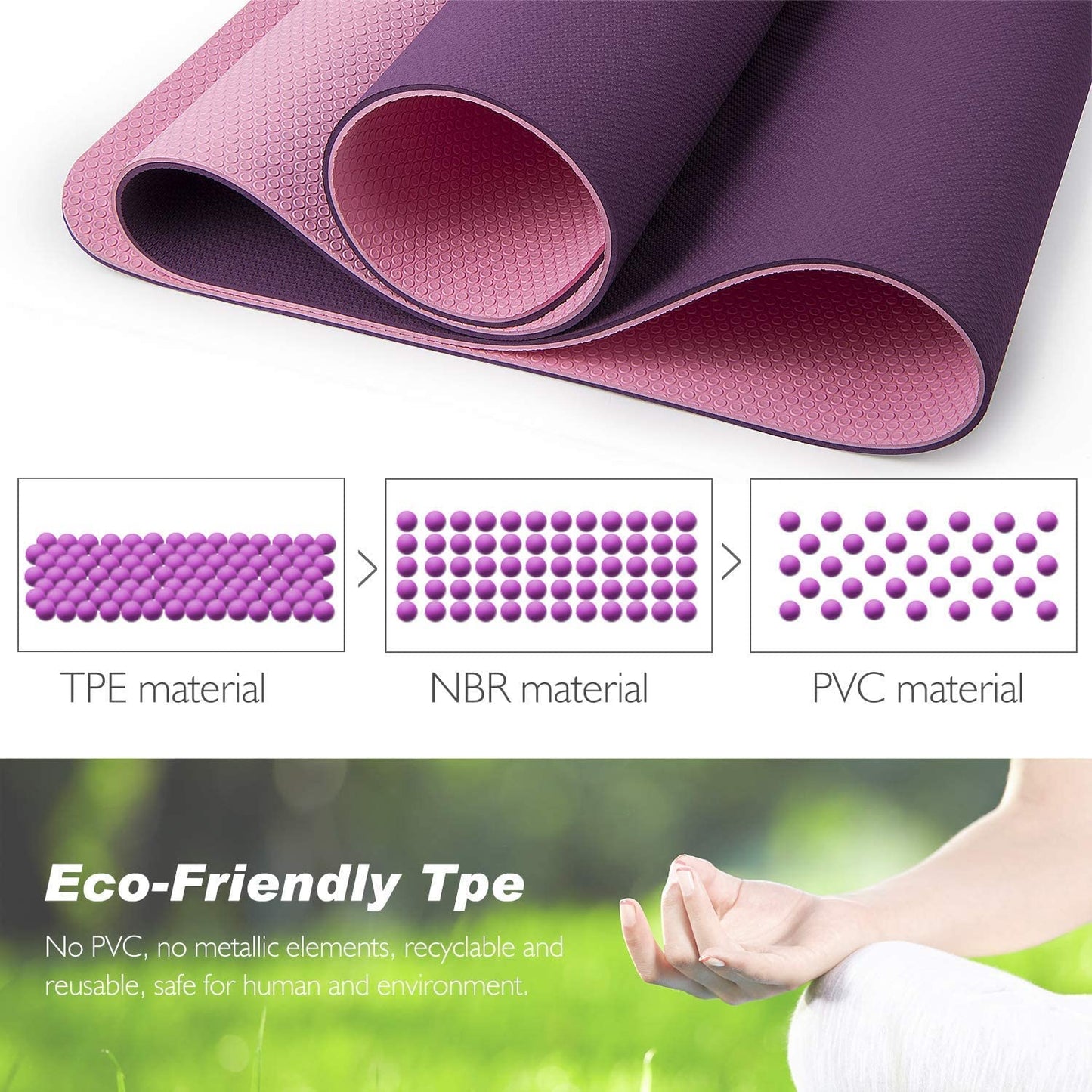 Yoga Mat, TPE Gymnastics Mat, Training Mat, Non-Slip Pilates Mat, Yoga Fitness Mat with Carry Straps, 183 X 61 X 0.6 Cm