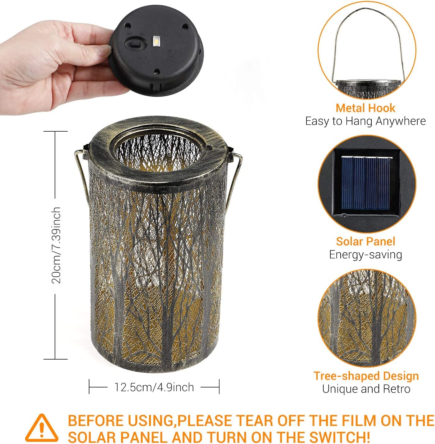 Solar Lanterns for the Garden -  Metal LED Tree Garden Hanging Lanterns IP44 Waterproof Moroccan Garden Ornaments Outdoor for Patio Fence Pathway Wall Table Tree Bronze