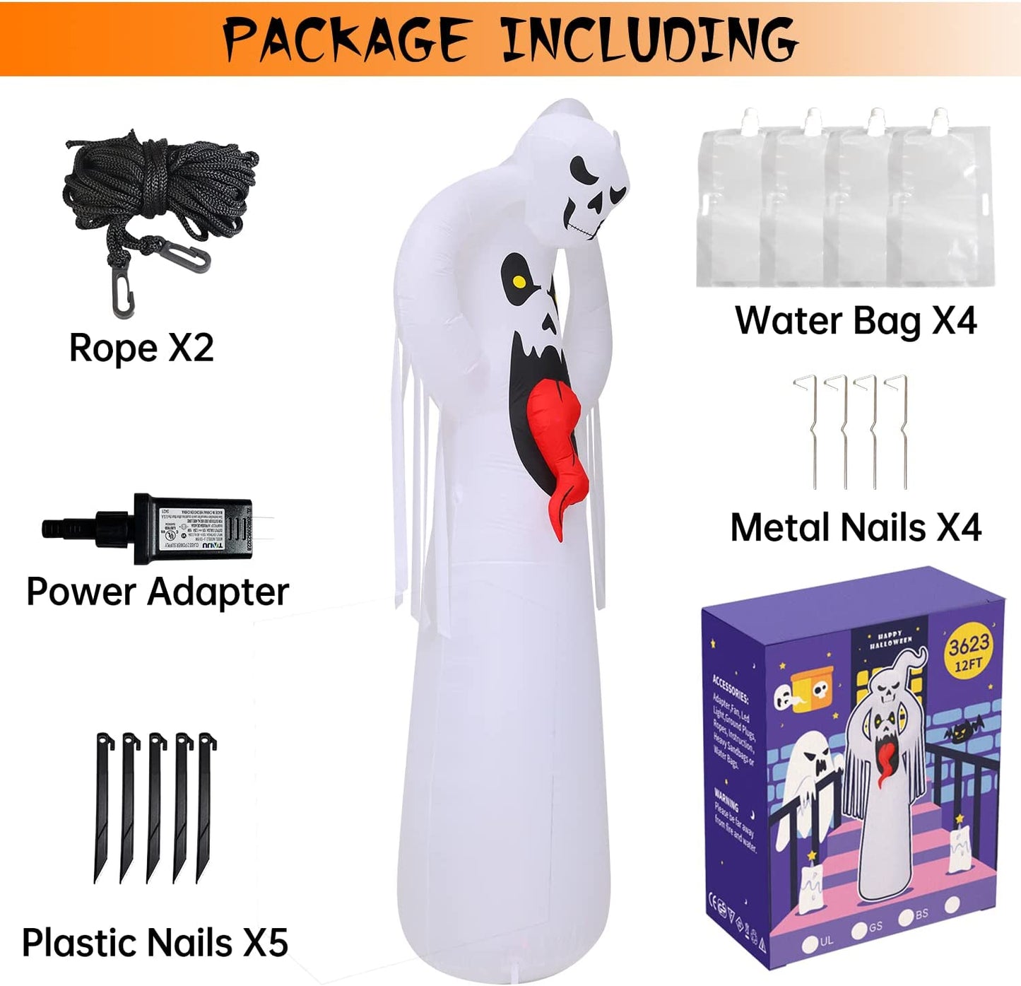 12 FT Halloween Inflatable Decorations Giant Terrible Spooky Ghost, Outdoor Holiday Decor Blow up Halloween Yard Decor, LED Lights Inflatables Outdoor Garden Lawn Halloween Decoration