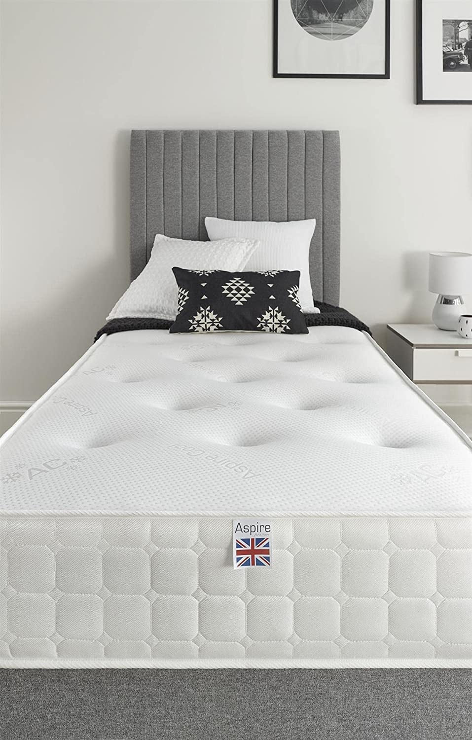 Quad Comfort Natural Eco Fillings & AC Aspire-Cool Touch Luxury Tufted Sleep Surface Hybrid Bonnell Sprung Premium Mattress, White Border, 4Ft 6 Double (4Ft6 X 6Ft3)