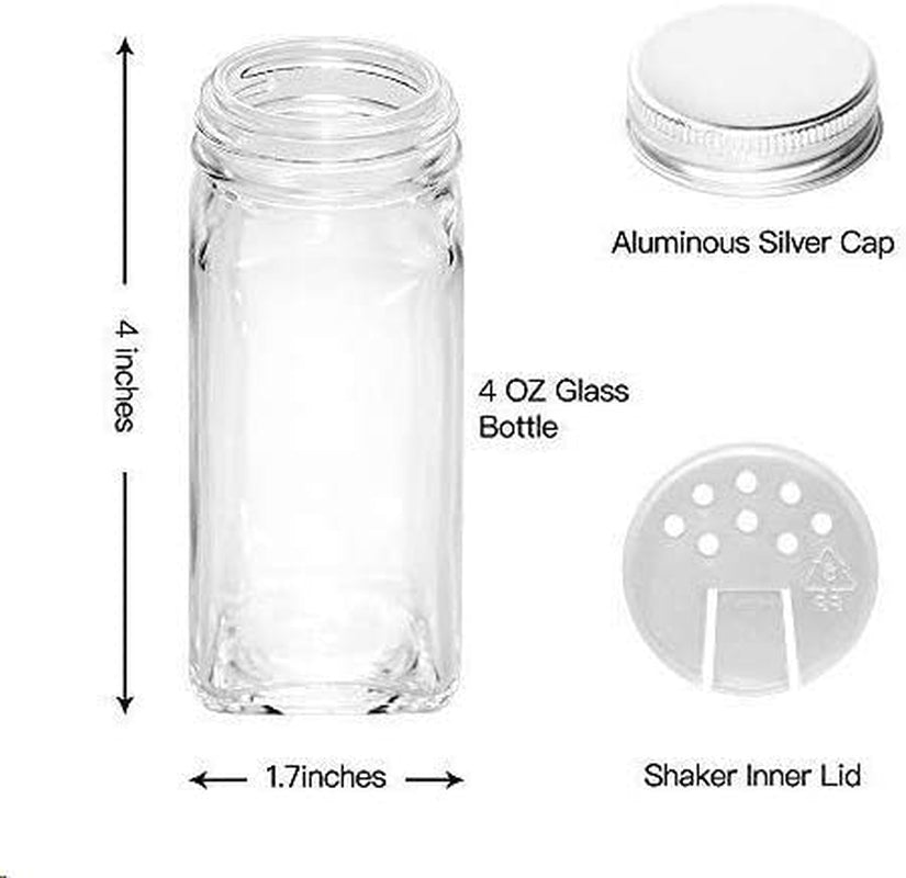 24PCS Glass Spice Jars with Shaker Lids-4Oz Square Spice Jar with Label, Shaker Insert Tops, Airtight Cap，Chalkboard Pen, Wide Funnel, for Spice Herbs Seed and Small Items Storage and Organization