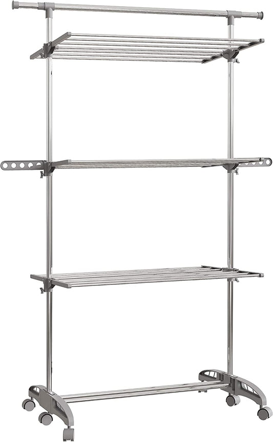 Clothes Airer Drying Rack Rail Extra-Large 3 Tier with Extendable Top Rail Stainless Steel Folds Flat for Easy Storage