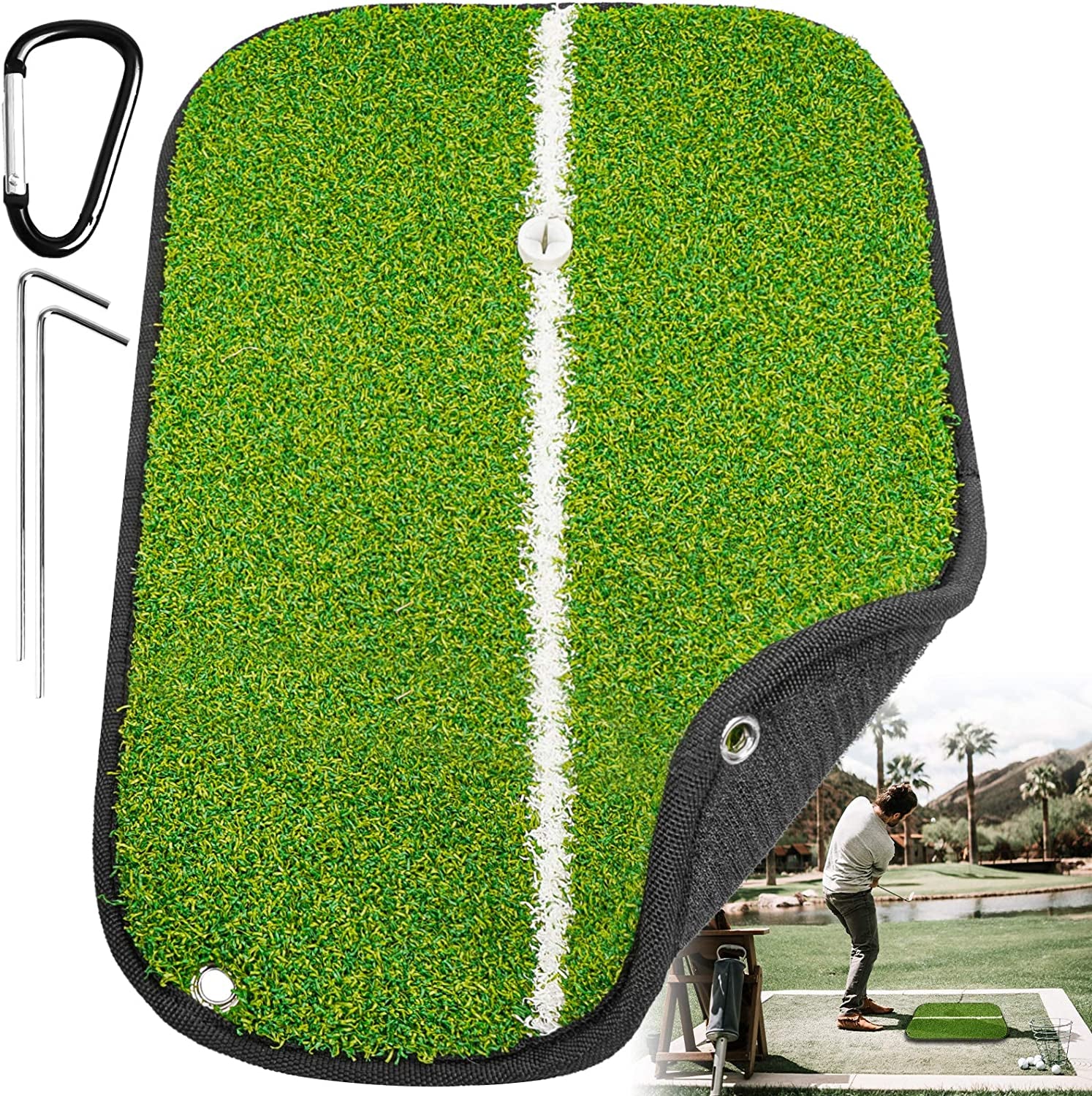 Golf Mats, Turf Golf Hitting Mat, 14.5"X10.6" Portable Mini Golf Hitting Mat, Professional Golf Fairway Strike Hitting Mat for Garden/Backyard, Indoor & Outdoor