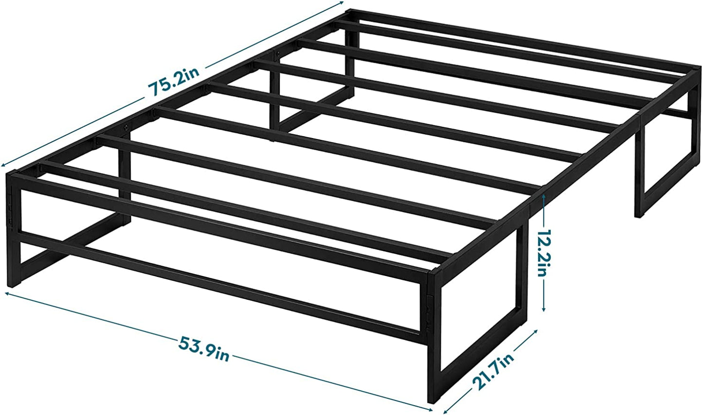 Double Bed Frame Base 31.5Cm Metal Platform Mattress Foundation Frames No Box Spring Needed Heavy Duty Steel Slat Support Underbed Storage Space Noise Free Non-Slip Easy Assembly, 191X137Cm