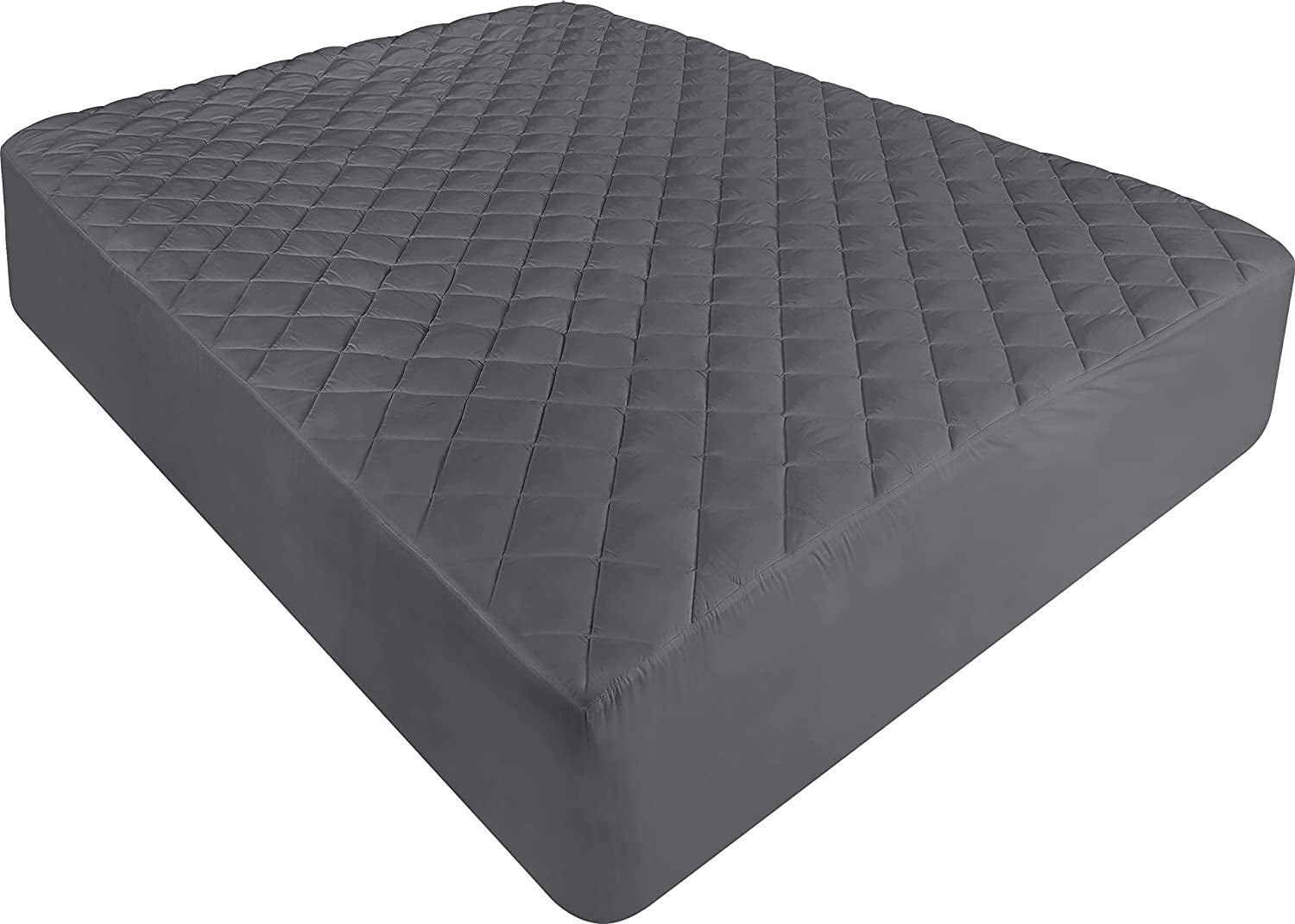 Quilted Fitted Mattress Pad - Mattress Cover - Mattress Topper - Mattress Protector Stretches up to 38 CM Deep - Not Waterproof - (Small Double, 122X190 Cm, Grey)