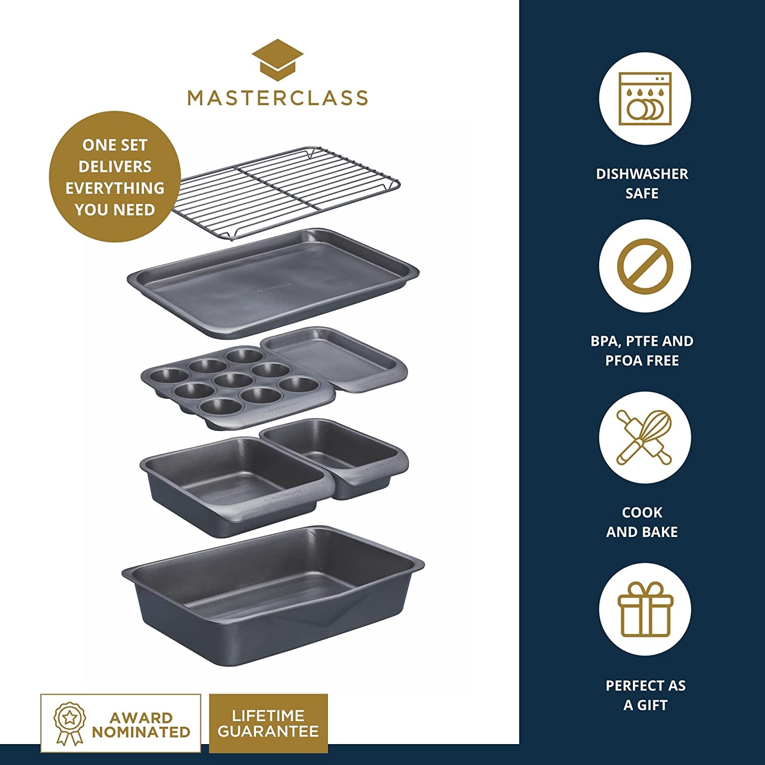 Smart Space Stacking Non-Stick Bakeware Set, 7 Piece Baking Trays, Gift Boxed