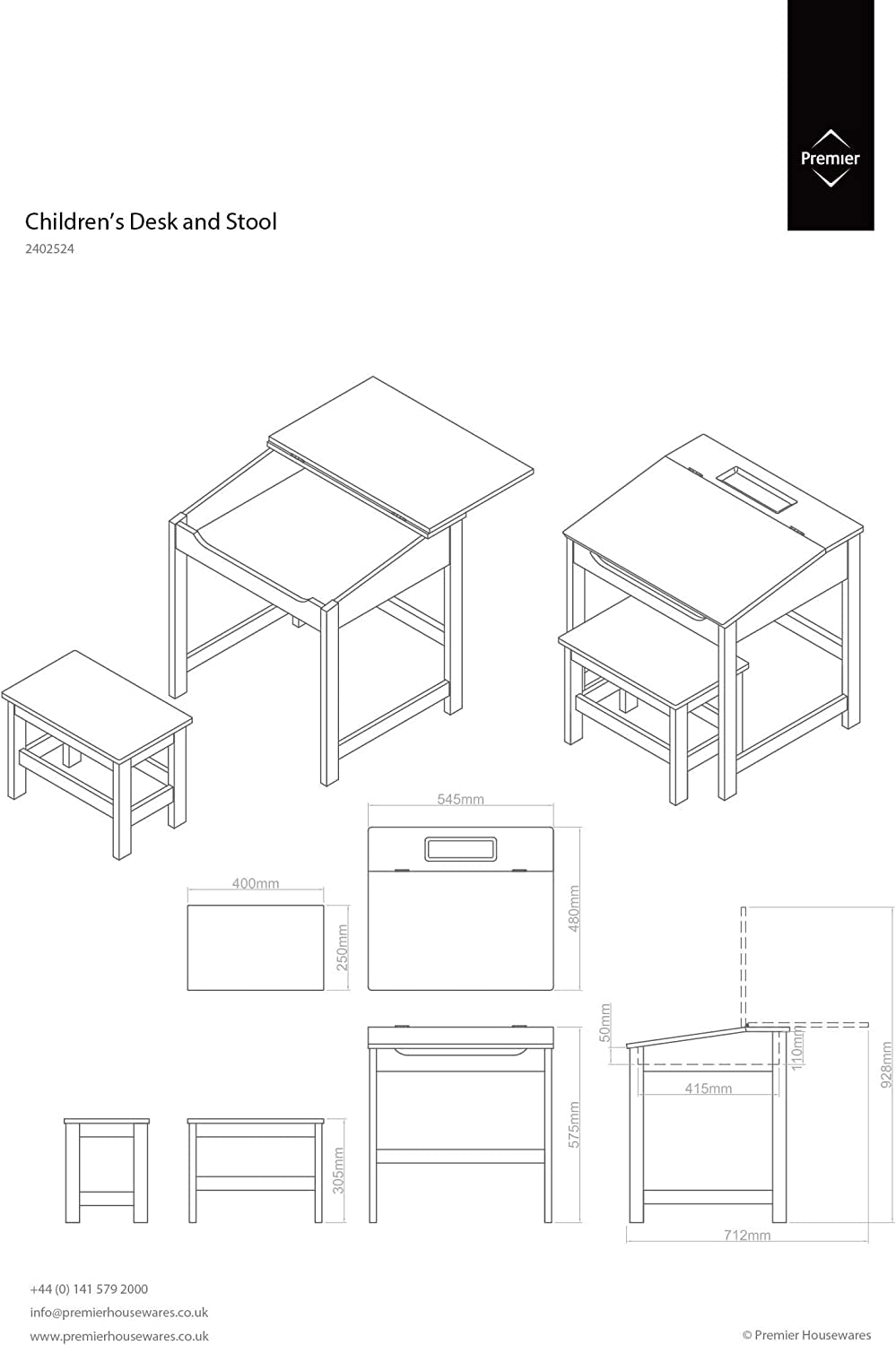 Children'S Desk and Stool Set - Blue