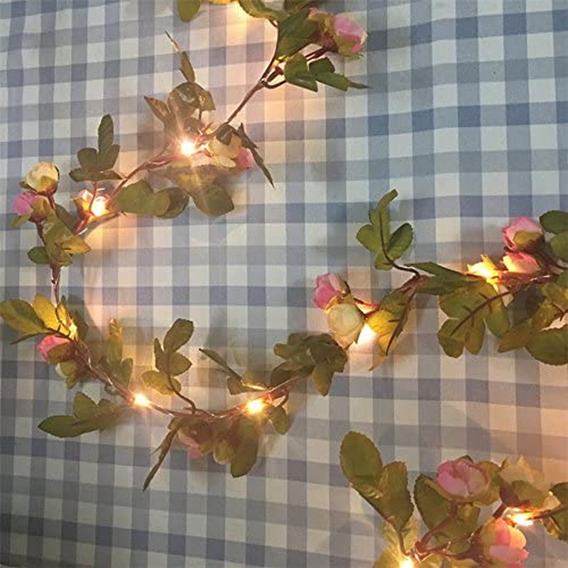 Flcsied 2 Meter 20 LED Flower Leaf Garland Copper LED Fairy String Lights for Wedding Decoration Party Event with Timer Function (Rose)