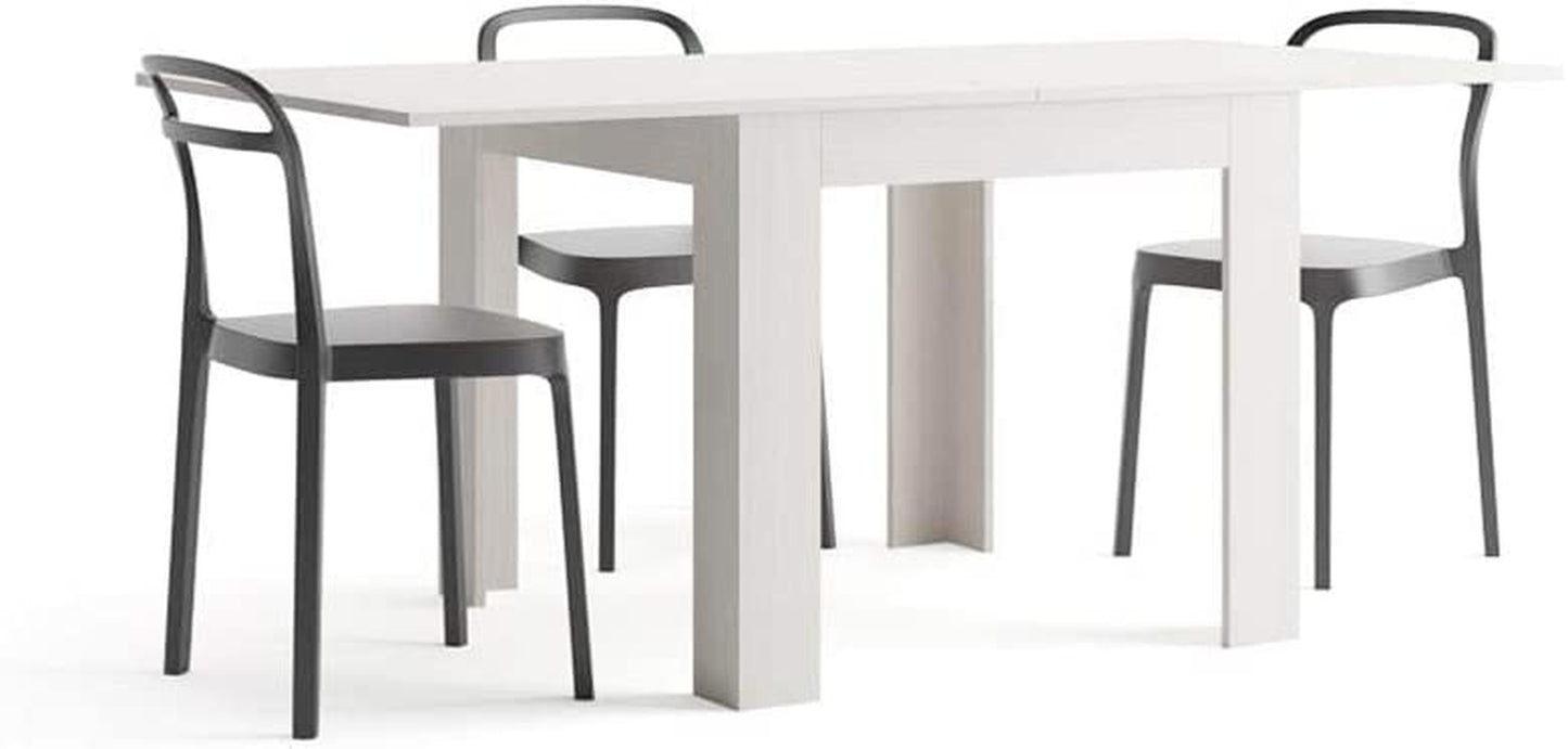 , Square Extendable Dining Table, Eldorado, White Ash, Laminate-Finished, Made in Italy