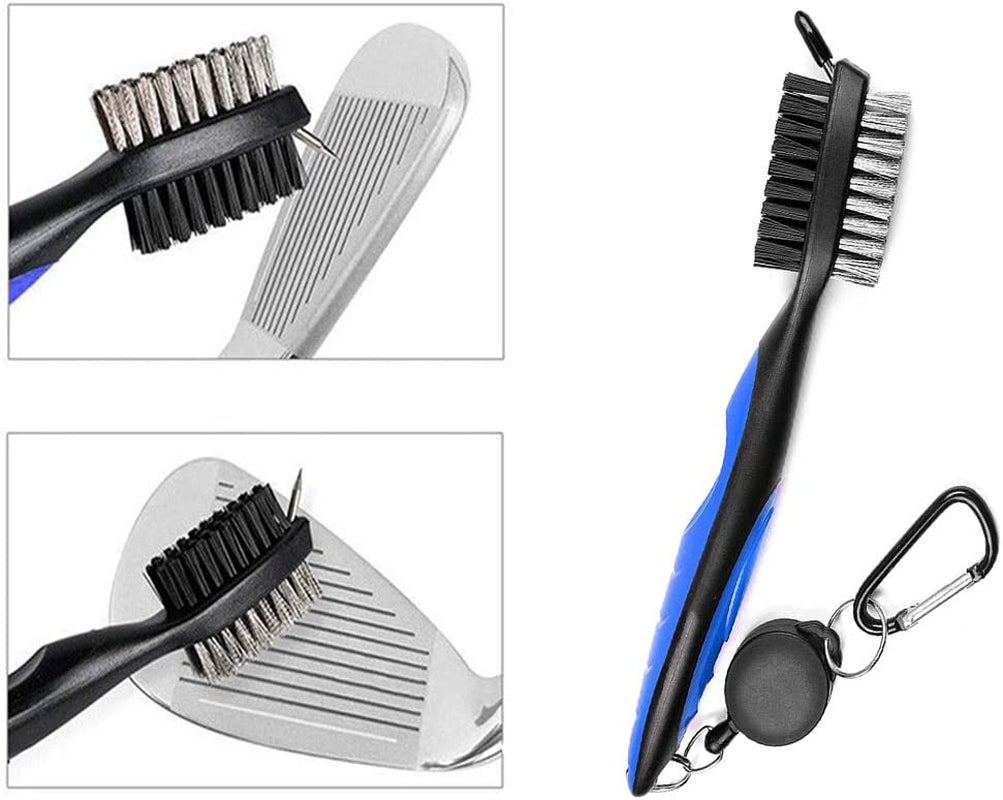 Golf Club Brush - Club Groove Cleaner Lightweight Brush with 2 Ft Retractable Zip-Line Aluminum Carabiner