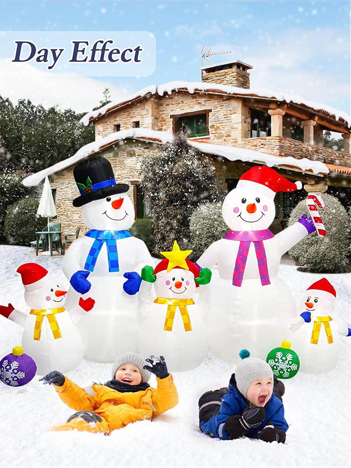 6 Ft Christmas Inflatable Decorations with Build-In Leds, Christmas Tall Huge Snowman Outdoor a Family of Five Cute Decoration for X-Mas Party Indoor Garden Home Family Yard Lawn Decor