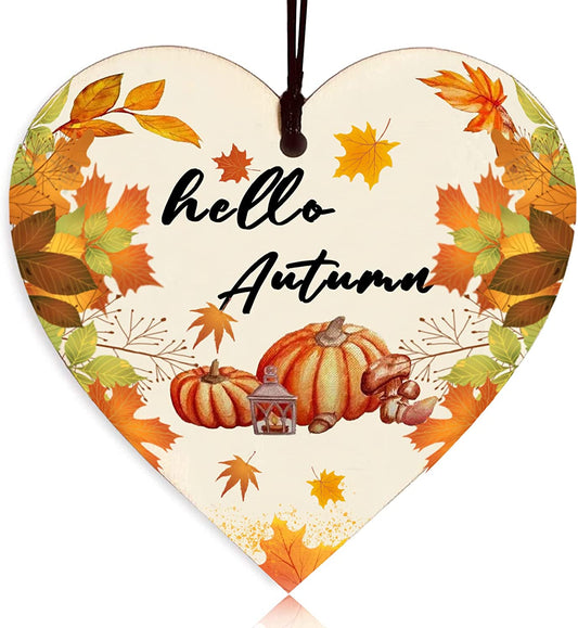 Autumn Gifts Autumn House Decor, Hello Autumn Wooden Heart Sign, Autumn Decoration, Pumpkins, Maple Autumn Accessories Decor for Thanksgiving and Autumn