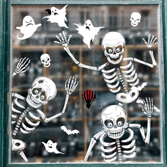 Vicor 6 Sheets Halloween Party Decoration,68Pcs Halloween Window Stickers,Skeleton and Ghost Window Decals for Halloween