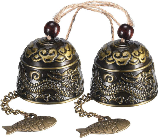2 Pieces Fengshui Bell Vintage Dragon Bell Fengshui Wind Chimes for Home Garden Hanging Good Luck Blessing
