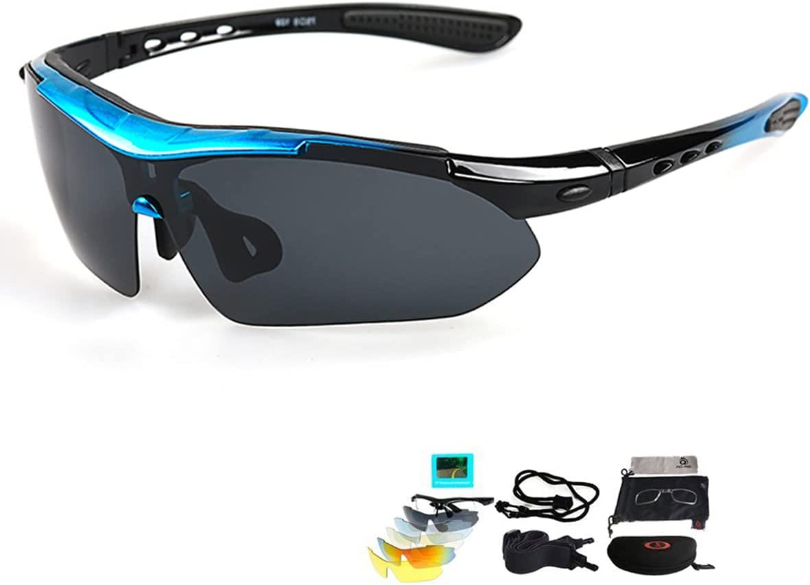 V  Polarized Sports Sunglasses for Men Women UV400 Cycling Glasses with 5 Interchangeable Lenses Bike Goggles in Cycling, Fishing, Running, Driving, Golf