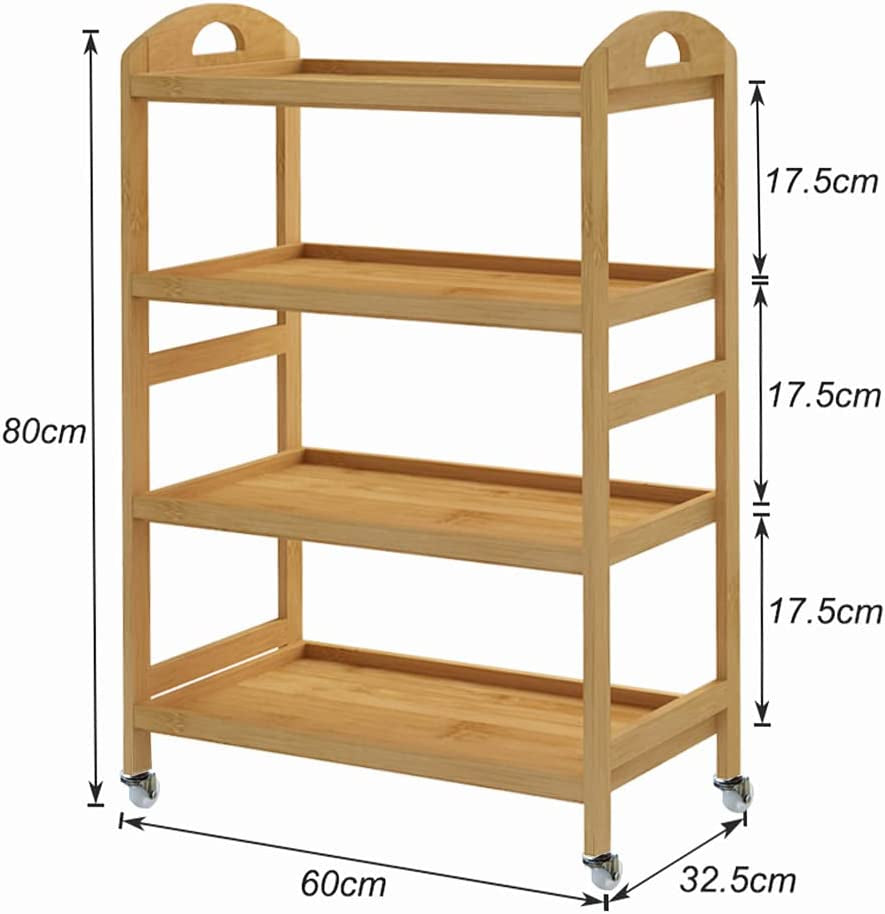 Bamboo Kitchen Serving Trolley Cart 4 Tier Kitchen Storage Rack Serving Trolley on Wheels Restaurant Storage, KS-ZC07-BH