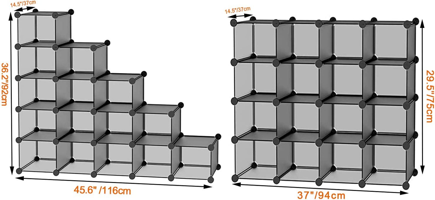 16 Cube Light Grey Shoe Rack, DIY Wardrobe Closet Organizer, Storage Bookshelves Bookcase, Interlocking Shelving Unit, Home Solutions Unit for Clothes Books Toys