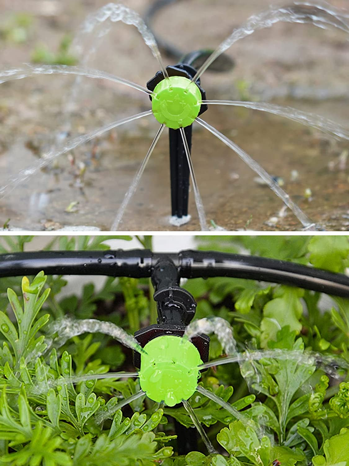 150PCS Automatic Drip Irrigation Kit Plant Watering System Adjustable Micro Flow Drip Irrigation Dripper Sprinklers, Tee Pipes, Hose Support Stakes for Gardens, Lawns, Greenhouses(Green)