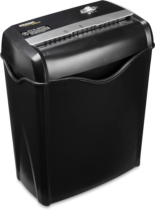 Amazon Basics 5-6 Sheet Cross-Cut Paper and Credit Card Shredder with 14.3L Bin for Business & Home Office Use with Paper Reverse Function, Black