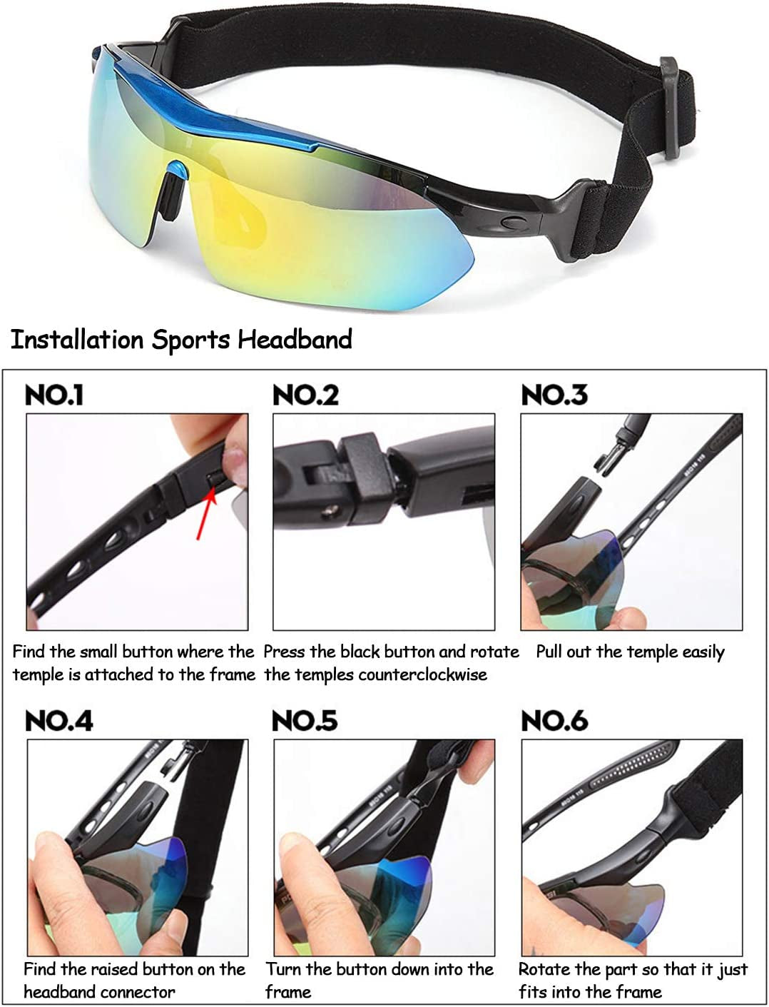 V  Polarized Sports Sunglasses for Men Women UV400 Cycling Glasses with 5 Interchangeable Lenses Bike Goggles in Cycling, Fishing, Running, Driving, Golf