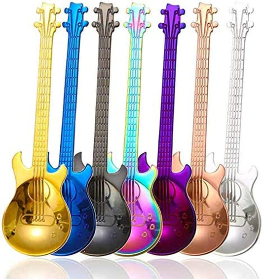 Guitar Coffee Teaspoons, 7Pcs Colorful Stainless Steel Musical Coffee Spoons Cute Tea Spoons Set Stirring/Mixing/Sugar/Dessert/Jam/Ice Cream Spoon