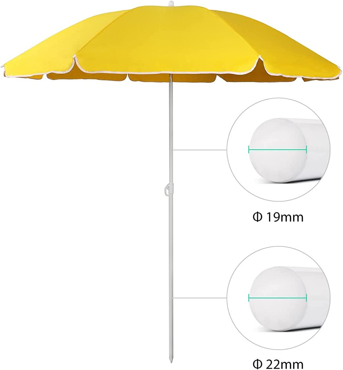 1.6M Beach Umbrella with Umbrella Cover, Stable Parasol with Eight Ribs for Balcony, Garden & Patio. Tilt Angle and Height Adjustable