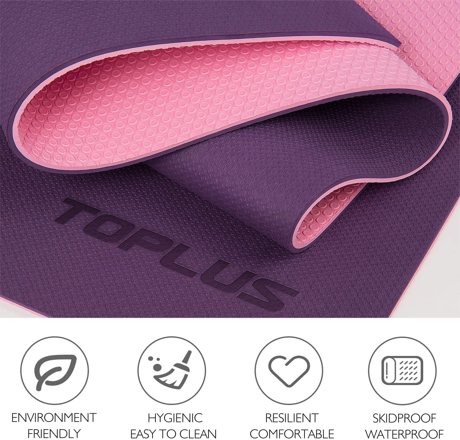 Yoga Mat, TPE Gymnastics Mat, Training Mat, Non-Slip Pilates Mat, Yoga Fitness Mat with Carry Straps, 183 X 61 X 0.6 Cm
