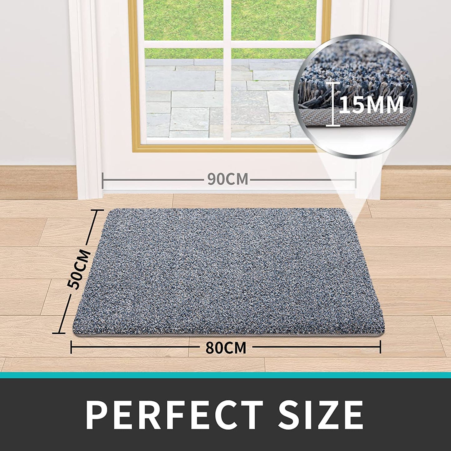 Dirt Trapper Door Mat,Non-Slip Barrier Mats for Indoor and Outdoor,Super Absorbent Entrance Rug Machine Washable Soft Floor Mat Carpet(Grey-Blue,50 X 80 Cm）