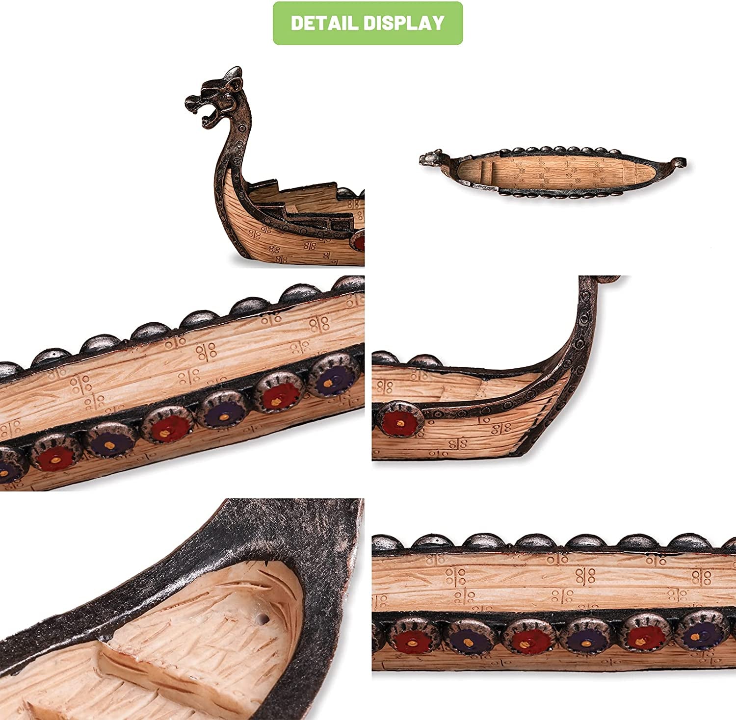 Dragon Boat Incense Stick Burner Resin Viking Ships Stick Incense Holder Hand Carved Carving Censer Ornaments Retro Ships Ornament Incense Burners Traditional Design Handicraft,Viking Gifts for Men