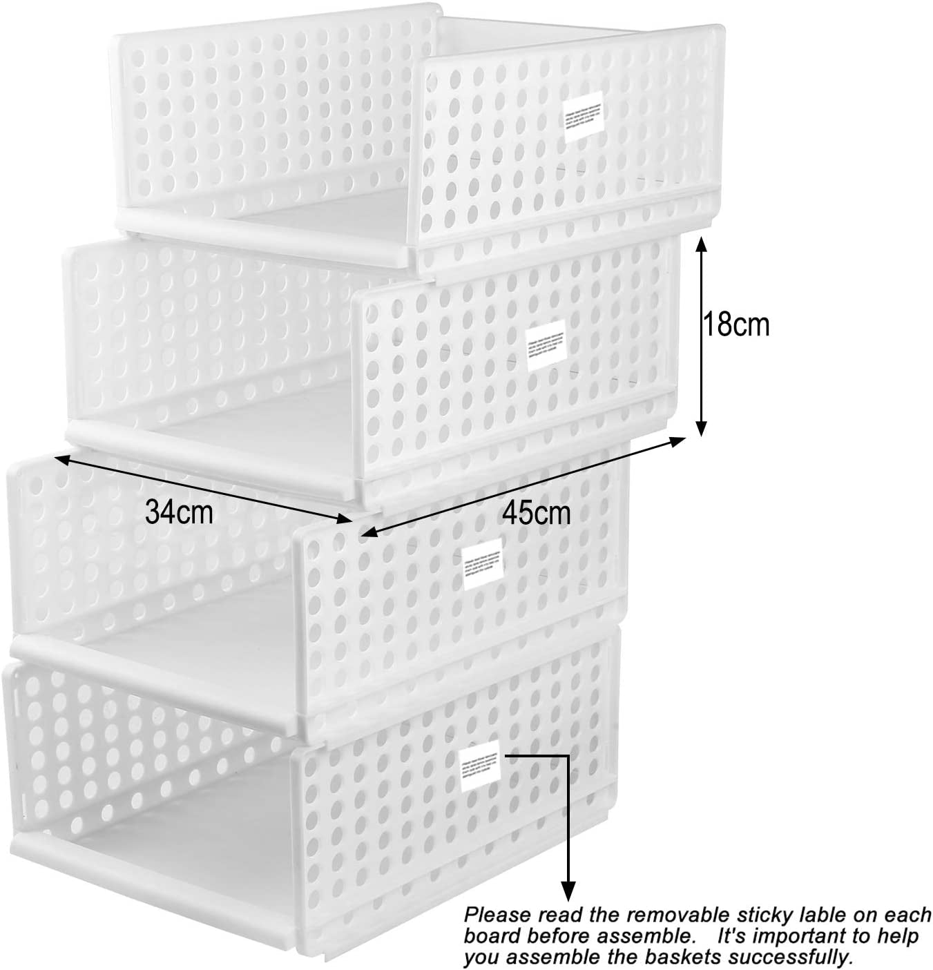 Wardrobe Storage Boxes,4-Pack Plastic Wardrobe Closet Drawer Organiser Stackable Detachable Shelf Baskets Container Crate Cube Organizer, Home Bedroom Pull Out Drawer Dividers for Clothes,Toy