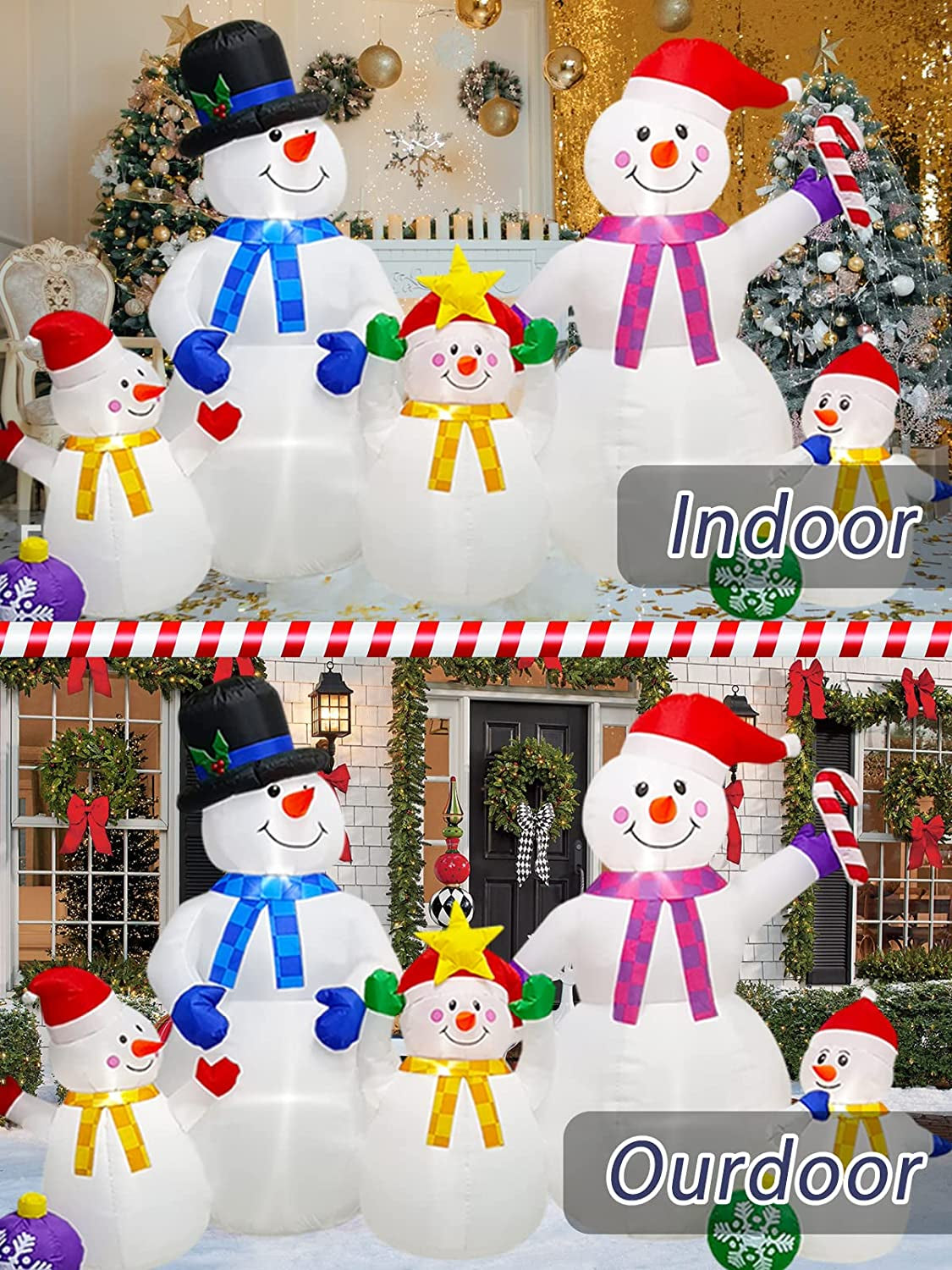 6 Ft Christmas Inflatable Decorations with Build-In Leds, Christmas Tall Huge Snowman Outdoor a Family of Five Cute Decoration for X-Mas Party Indoor Garden Home Family Yard Lawn Decor