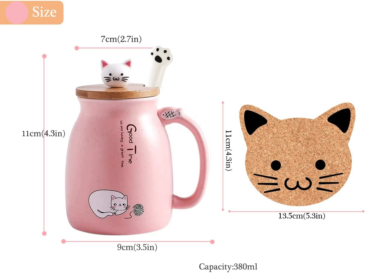 Cat Mug Cute Ceramic Coffee Cup with Lovely Kitty Lid Spoon,Morning Cup Tea Milk Christmas Mug 380ML