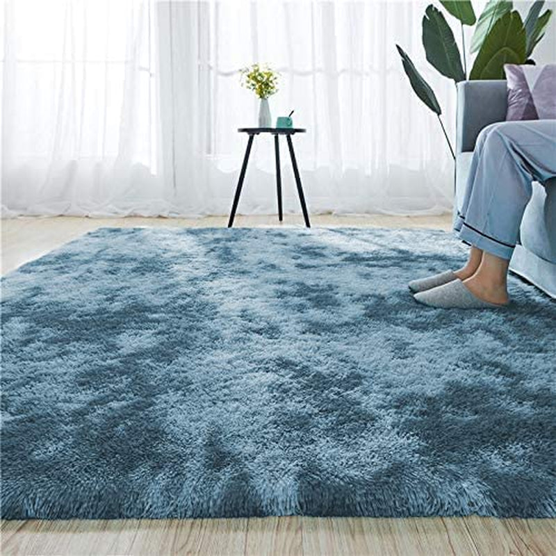 Luxury Shaggy Soft Area Rug Tie-Dyed Faux Fur Indoor Fluffy Non-Slip Rugs Modern Home Decor for Bedroom,Kidsroom,Living Room Blue 120X200Cm