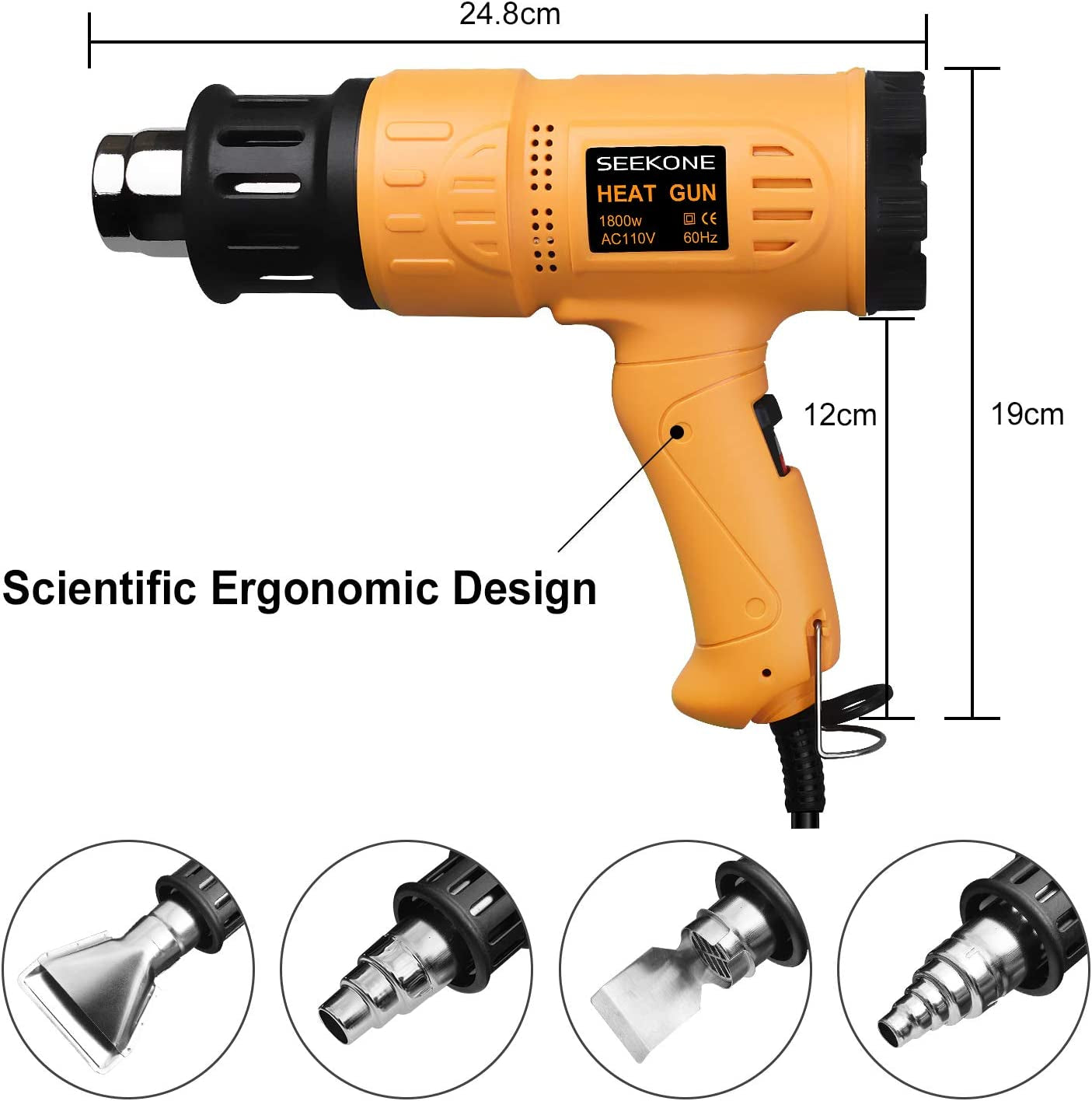Heat Gun,  2000W Professional Hot Air Gun 50℃- 600℃ Variable Temperature Control with 2-Temp Settings, Overload Protection, Double Heating Wire Fast Heating, 7 Accessories for Shrinking PVC